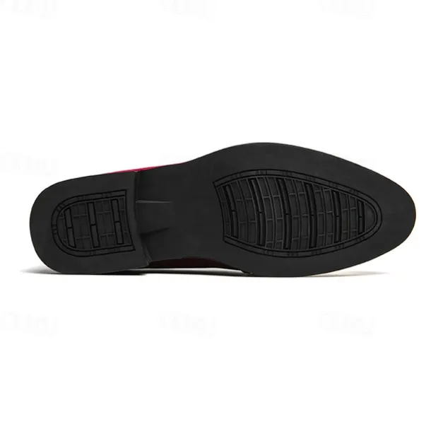 Men's Prom Shoes - Burgundy Velvet and Gold Patent Leather Slip-Ons with Brogue Detailing for Formal Wear
