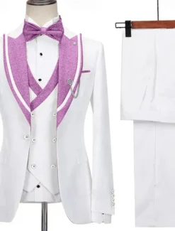 Men's Prom Sparkly Party Suits Peaked Lapel Pink Purple Fashion Luxury Solid Colored Standard Fit 3 Piece Single Breasted One-button