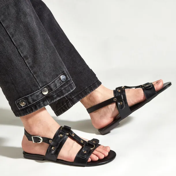 Men's PU Leather Sandals Gladiator Sandals Roman Sandals Black Summer Sandals Walking Vintage Casual Vacation Beach Breathable Buckle Shoes