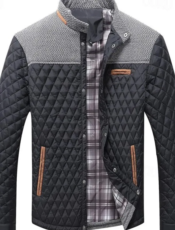 Men's Puffer Jacket Casual Jacket Daily Vacation Warm Pocket Fall & Winter Color Block Fashion Classic Stand Collar Regular Black Wine Navy Blue Brown Khaki Jacket