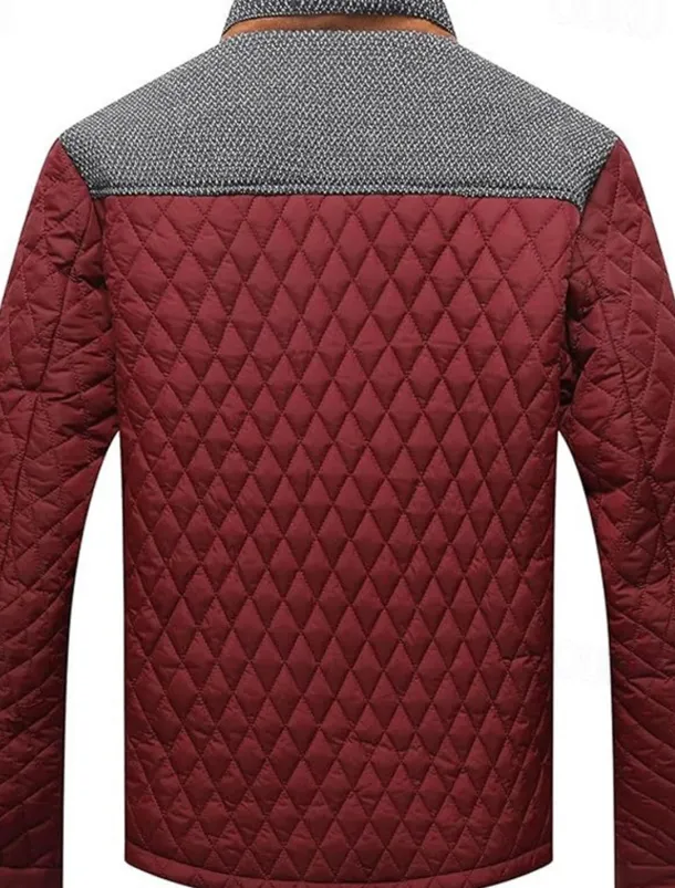 Men's Puffer Jacket Casual Jacket Daily Vacation Warm Pocket Fall & Winter Color Block Fashion Classic Stand Collar Regular Black Wine Navy Blue Brown Khaki Jacket