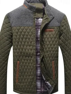 Men's Puffer Jacket Casual Jacket Daily Vacation Warm Pocket Fall & Winter Color Block Fashion Classic Stand Collar Regular Black Wine Navy Blue Brown Khaki Jacket