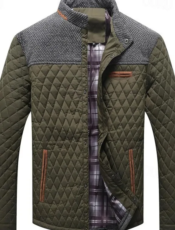 Men's Puffer Jacket Casual Jacket Daily Vacation Warm Pocket Fall & Winter Color Block Fashion Classic Stand Collar Regular Black Wine Navy Blue Brown Khaki Jacket