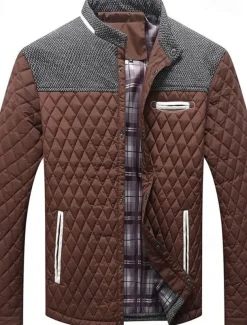 Men's Puffer Jacket Casual Jacket Daily Vacation Warm Pocket Fall & Winter Color Block Fashion Classic Stand Collar Regular Black Wine Navy Blue Brown Khaki Jacket