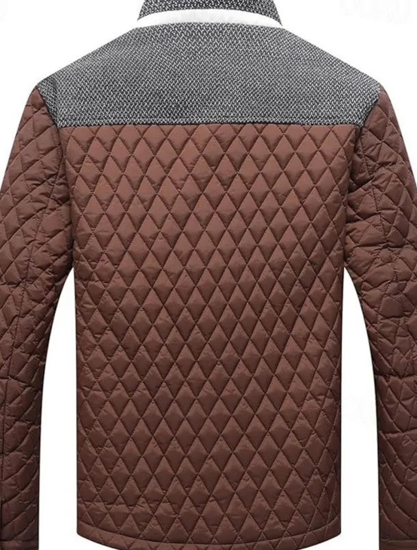 Men's Puffer Jacket Casual Jacket Daily Vacation Warm Pocket Fall & Winter Color Block Fashion Classic Stand Collar Regular Black Wine Navy Blue Brown Khaki Jacket