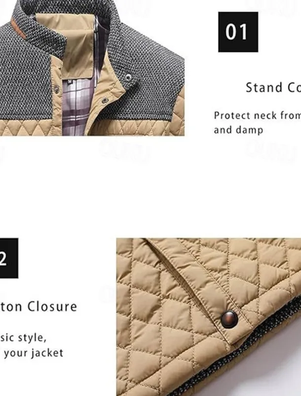 Men's Puffer Jacket Casual Jacket Daily Vacation Warm Pocket Fall & Winter Color Block Fashion Classic Stand Collar Regular Black Wine Navy Blue Brown Khaki Jacket