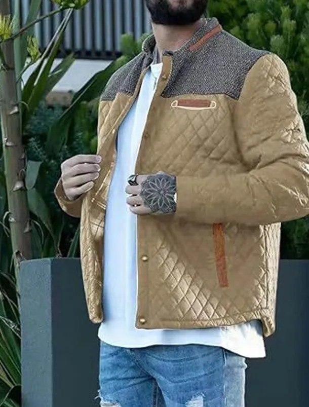 Men's Puffer Jacket Casual Jacket Daily Vacation Warm Pocket Fall & Winter Color Block Fashion Classic Stand Collar Regular Black Wine Navy Blue Brown Khaki Jacket