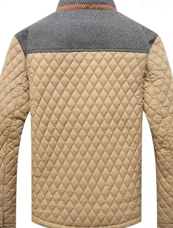 Men's Puffer Jacket Casual Jacket Daily Vacation Warm Pocket Fall & Winter Color Block Fashion Classic Stand Collar Regular Black Wine Navy Blue Brown Khaki Jacket