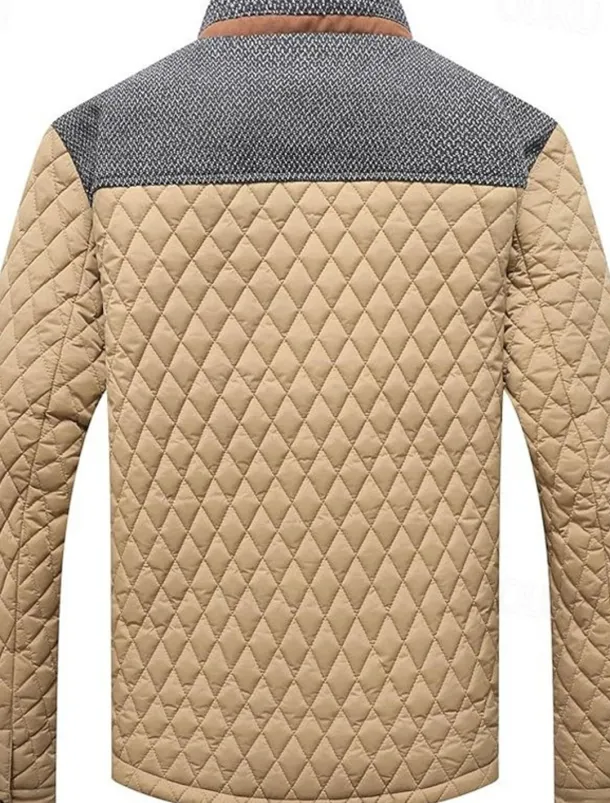 Men's Puffer Jacket Casual Jacket Daily Vacation Warm Pocket Fall & Winter Color Block Fashion Classic Stand Collar Regular Black Wine Navy Blue Brown Khaki Jacket