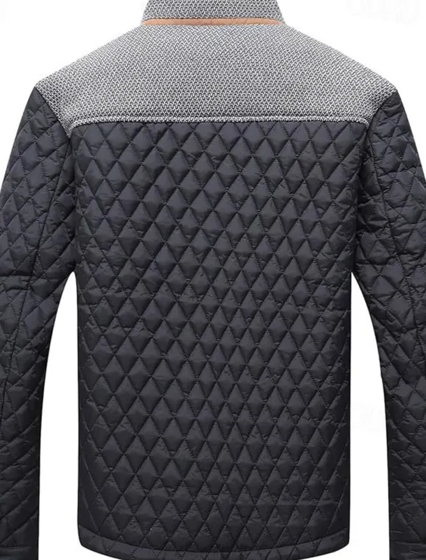 Men's Puffer Jacket Casual Jacket Daily Vacation Warm Pocket Fall & Winter Color Block Fashion Classic Stand Collar Regular Black Wine Navy Blue Brown Khaki Jacket