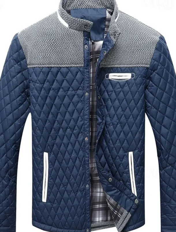 Men's Puffer Jacket Casual Jacket Daily Vacation Warm Pocket Fall & Winter Color Block Fashion Classic Stand Collar Regular Black Wine Navy Blue Brown Khaki Jacket