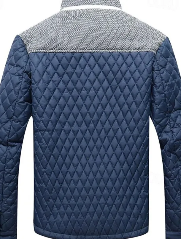 Men's Puffer Jacket Casual Jacket Daily Vacation Warm Pocket Fall & Winter Color Block Fashion Classic Stand Collar Regular Black Wine Navy Blue Brown Khaki Jacket