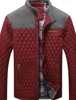 Men's Puffer Jacket Casual Jacket Daily Vacation Warm Pocket Fall & Winter Color Block Fashion Classic Stand Collar Regular Black Wine Navy Blue Brown Khaki Jacket