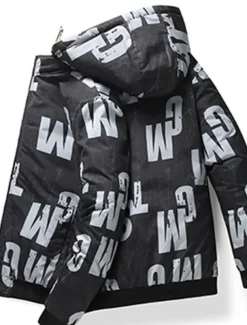 Men's Puffer Jacket Hoodie Coat Padded Zipper Pocket Print Sports Outdoor Regular Outdoor Casual / Daily Winter Letter Black Yellow Red Khaki Puffer Jacket