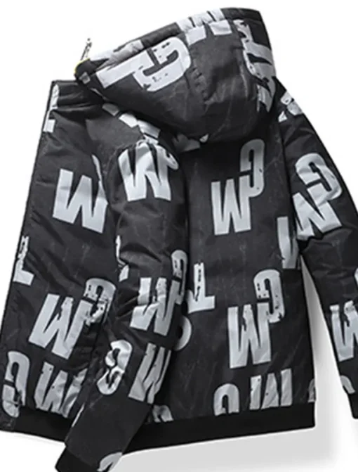Men's Puffer Jacket Hoodie Coat Padded Zipper Pocket Print Sports Outdoor Regular Outdoor Casual / Daily Winter Letter Black Yellow Red Khaki Puffer Jacket