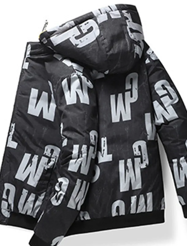 Men's Puffer Jacket Hoodie Coat Padded Zipper Pocket Print Sports Outdoor Regular Outdoor Casual / Daily Winter Letter Black Yellow Red Khaki Puffer Jacket