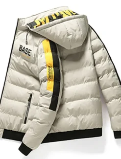 Men's Puffer Jacket Hoodie Coat Padded Zipper Pocket Print Sports Outdoor Regular Outdoor Casual / Daily Winter Letter Black Yellow Red Khaki Puffer Jacket