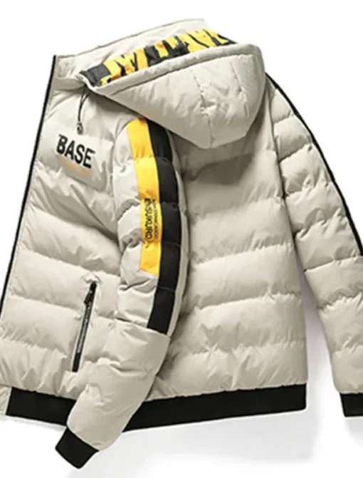 Men's Puffer Jacket Hoodie Coat Padded Zipper Pocket Print Sports Outdoor Regular Outdoor Casual / Daily Winter Letter Black Yellow Red Khaki Puffer Jacket