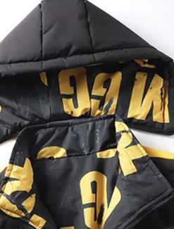 Men's Puffer Jacket Hoodie Coat Padded Zipper Pocket Print Sports Outdoor Regular Outdoor Casual / Daily Winter Letter Black Yellow Red Khaki Puffer Jacket