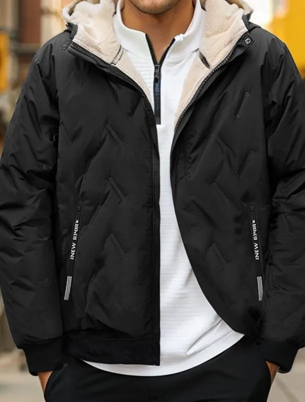 Men's Puffer Jacket Padded Pocket Full Zip Christmas Outdoor Street Regular Neutral Fashion Daily Winter Solid Color Black Gray Puffer Jacket