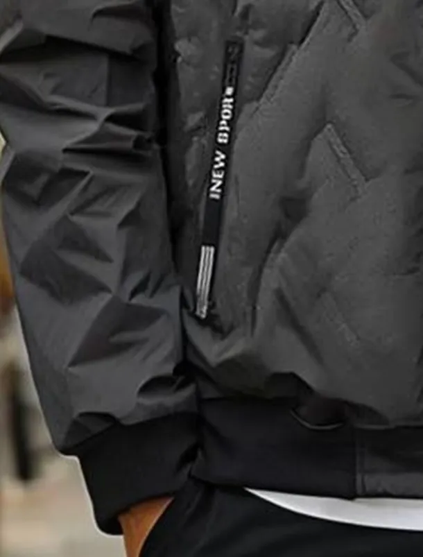 Men's Puffer Jacket Padded Pocket Full Zip Christmas Outdoor Street Regular Neutral Fashion Daily Winter Solid Color Black Gray Puffer Jacket