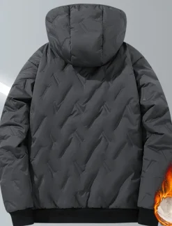 Men's Puffer Jacket Padded Pocket Full Zip Christmas Outdoor Street Regular Neutral Fashion Daily Winter Solid Color Black Gray Puffer Jacket