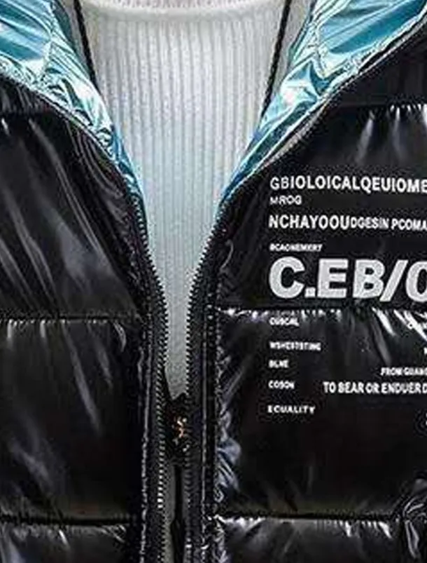 Men's Puffer Jacket Quilted Jacket Padded Cardigan Zipper Pocket Print Vacation Going out Weekend Outdoor Casual / Daily Winter Letter Silver Black Puffer Jacket