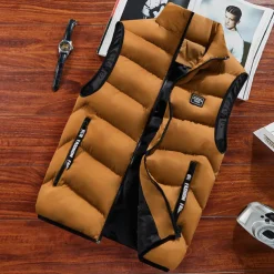 Men's Puffer Vest Daily Wear Vacation Going out Fashion Basic Spring & Fall Zipper Polyester Comfortable Plain Zipper Stand Collar Regular Fit Dark Yellow Deep Green Wine Black Vest