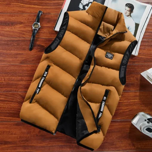 Men's Puffer Vest Daily Wear Vacation Going out Fashion Basic Spring & Fall Zipper Polyester Comfortable Plain Zipper Stand Collar Regular Fit Dark Yellow Deep Green Wine Black Vest