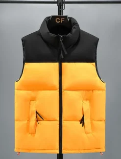 Men's Puffer Vest Padded Gilet Quilted Vest Daily Date Vacation Fashion Casual Fall & Winter Pocket Polyester Warm Comfortable Color Block Zipper Stand Collar Regular Fit Black Yellow Red Royal Blue