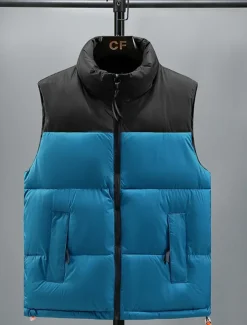 Men's Puffer Vest Padded Gilet Quilted Vest Daily Date Vacation Fashion Casual Fall & Winter Pocket Polyester Warm Comfortable Color Block Zipper Stand Collar Regular Fit Black Yellow Red Royal Blue