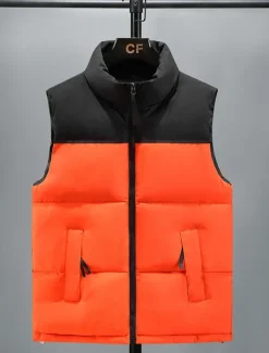 Men's Puffer Vest Padded Gilet Quilted Vest Daily Date Vacation Fashion Casual Fall & Winter Pocket Polyester Warm Comfortable Color Block Zipper Stand Collar Regular Fit Black Yellow Red Royal Blue