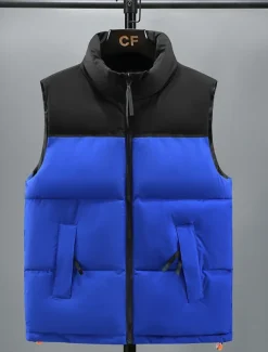 Men's Puffer Vest Padded Gilet Quilted Vest Daily Date Vacation Fashion Casual Fall & Winter Pocket Polyester Warm Comfortable Color Block Zipper Stand Collar Regular Fit Black Yellow Red Royal Blue