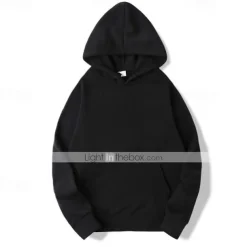 Men's Pullover Hoodie Sweatshirt Long Sleeve Hooded Top Outdoor Thermal Warm Fleece Lining Workout Soft Winter Polyester Dark Grey Black White Gym Climbing Camping / Hiking / Caving