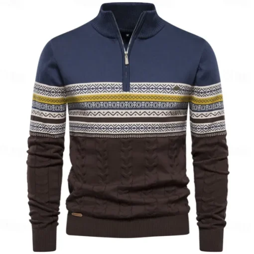 Men's Pullover Sweater Jumper Ribbed Knit Standing Collar Clothing Apparel Bishop Sleeve Spring & Fall White Navy Blue S M L