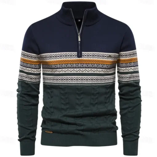 Men's Pullover Sweater Jumper Ribbed Knit Standing Collar Clothing Apparel Bishop Sleeve Spring & Fall White Navy Blue S M L