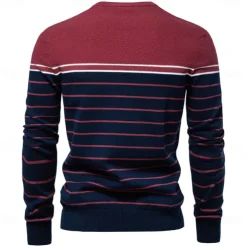 Men's Pullover Sweater Jumper Ribbed Knit Regular Tops Color Block Striped Crew Neck Knitwear Daily Outdoor Vacation Clothing Apparel Spring Fall Wine Navy Blue S M L