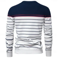 Men's Pullover Sweater Jumper Ribbed Knit Regular Tops Color Block Striped Crew Neck Knitwear Daily Outdoor Vacation Clothing Apparel Spring Fall Wine Navy Blue S M L