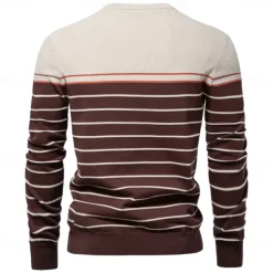 Men's Pullover Sweater Jumper Ribbed Knit Regular Tops Color Block Striped Crew Neck Knitwear Daily Outdoor Vacation Clothing Apparel Spring Fall Wine Navy Blue S M L