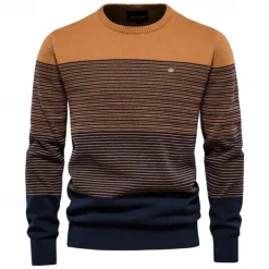 Men's Pullover Sweater Jumper Knit Ombre Crew Neck Knitwear Elegant Christmas Outdoor Clothing Apparel Fall Winter Dark Green Orange S M L