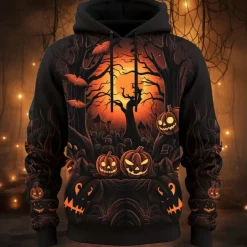 Men's Pumpkin Graphic Prints Hoodie Hoodies Sweatshirt Daily Classic Long Sleeve Hooded Halloween Holiday Going out Black Orange Print Spring & Fall Designer