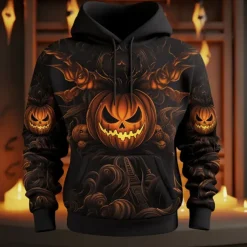Men's Pumpkin Graphic Prints Hoodie Hoodies Sweatshirt Daily Classic Long Sleeve Hooded Halloween Holiday Going out Black Orange Print Spring & Fall Designer