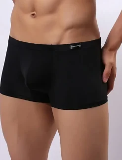 Men's Pure Color Classic & Timeless Solid Colored Boxers Underwear Mid Rise Ice Silk Pink M