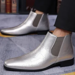 Men's Purple Patent Faux Leather Chelsea Boots with Elastic Goring – Stylish Casual and Formal Footwear