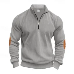 Men's Quarter Zip Polo Golf Shirt Daily Holiday Quarter Zip Long Sleeve Fashion Modern Color Block Patchwork Spring & Fall Regular Fit Navy Blue Light Grey Army Green Apricot Quarter Zip Polo