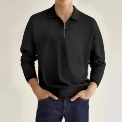 Men's Quarter Zip Polo Golf Shirt Daily Holiday Lapel Long Sleeve Fashion Modern Plain Spring & Fall Regular Fit Black White Pink Wine Navy Blue Royal Blue Quarter Zip Polo