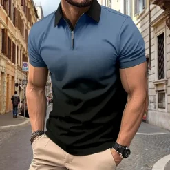 Men's Quarter Zip Polo Golf Shirt Daily Holiday Quarter Zip Short Sleeve Fashion Basic Gradual Spring & Summer Regular Fit Blue Blue Black Gray Quarter Zip Polo