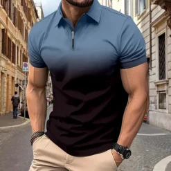 Men's Quarter Zip Polo Golf Shirt Daily Holiday Quarter Zip Short Sleeve Fashion Basic Gradual Spring & Summer Regular Fit Blue Blue Black Gray Quarter Zip Polo