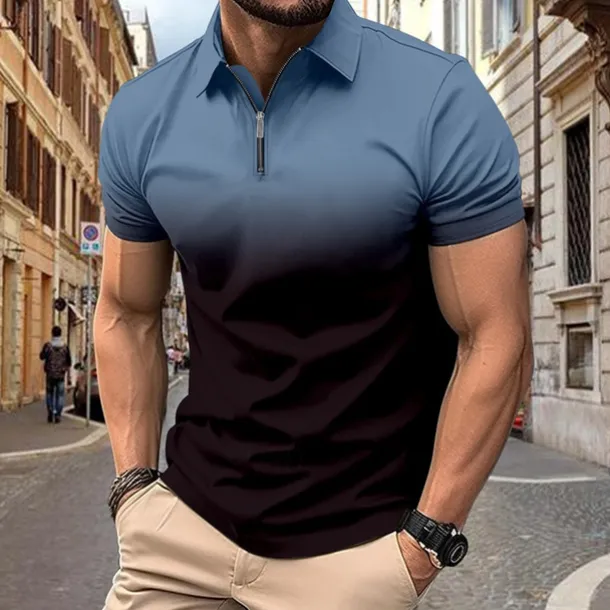 Men's Quarter Zip Polo Golf Shirt Daily Holiday Quarter Zip Short Sleeve Fashion Basic Gradual Spring & Summer Regular Fit Blue Blue Black Gray Quarter Zip Polo