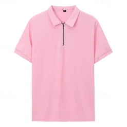 Men's Quarter Zip Polo Golf Shirt Daily Holiday Turndown Short Sleeve Fashion Basic Plain Spring & Summer Regular Fit Light Blue Black White Pink Wine Navy Blue Quarter Zip Polo